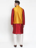 Jompers Men's Solid Dupion Kurta Pajama with Woven Nehru Jacket (Yellow) | Grocsy