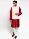 Jompers Men's Solid Dupion Kurta Pajama with Embroidered Pink Nehru Jacket | Grocsy