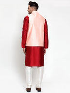 Jompers Men's Solid Dupion Kurta Pajama with Embroidered Pink Nehru Jacket | Grocsy