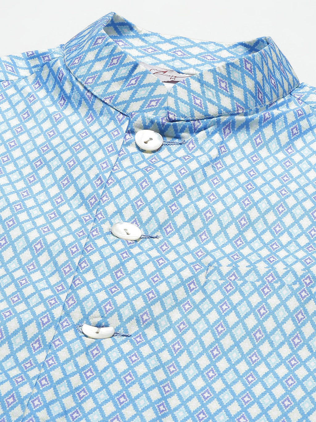 Jompers Men's Ikat Printed Nehru Jacket and Kurta Pyjama Set - Sky Blue | Grocsy