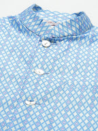 Jompers Men's Ikat Printed Nehru Jacket and Kurta Pyjama Set - Sky Blue | Grocsy