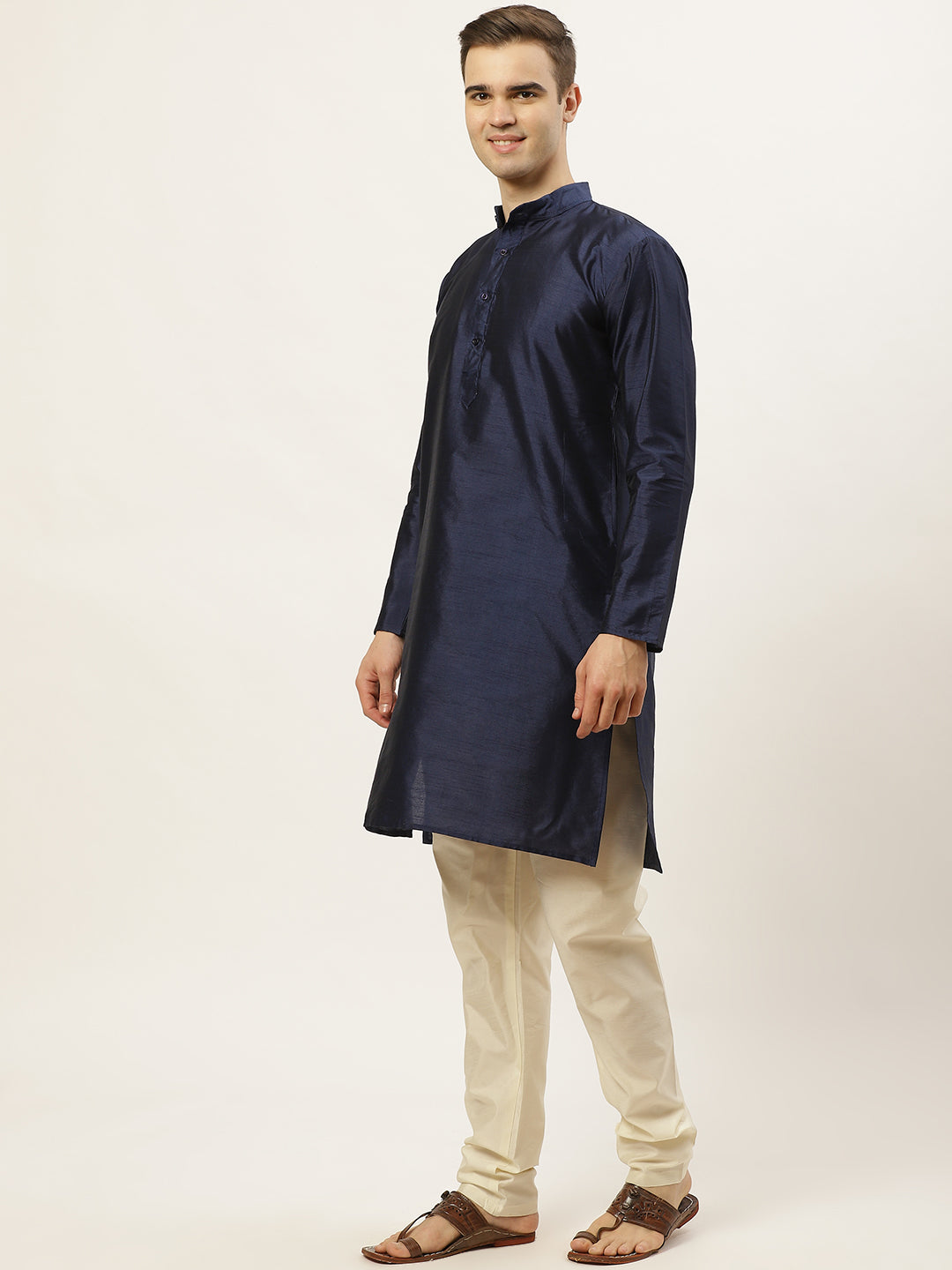 Jompers Men's Ikat Printed Nehru Jacket and Kurta Pyjama Set - Sky Blue | Grocsy