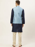 Jompers Men's Ikat Printed Nehru Jacket and Kurta Pyjama Set - Sky Blue | Grocsy