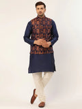Jompers Men's Solid Kurta Pyjama With Bronze Woven Design Nehru Jacket | Grocsy