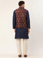 Jompers Men's Solid Kurta Pyjama With Bronze Woven Design Nehru Jacket | Grocsy
