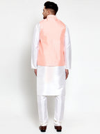 Jompers Men's Solid Dupion Kurta Pajama with Embroiderd Nehru Pink Jacket | Grocsy