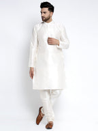 Jompers Men's Solid White Dupion Kurta Payjama with Embroidered Waistcoat (Sky) | Grocsy