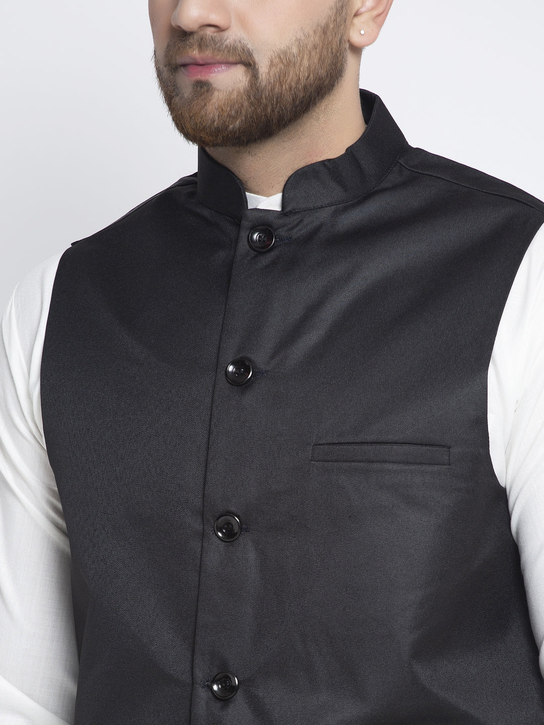 Jompers Men's Solid White Cotton Kurta Payjama with Solid Black Waistcoat | Grocsy