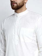 Jompers Men's Solid White Cotton Kurta Payjama with Solid Charcoal Waistcoat | Grocsy