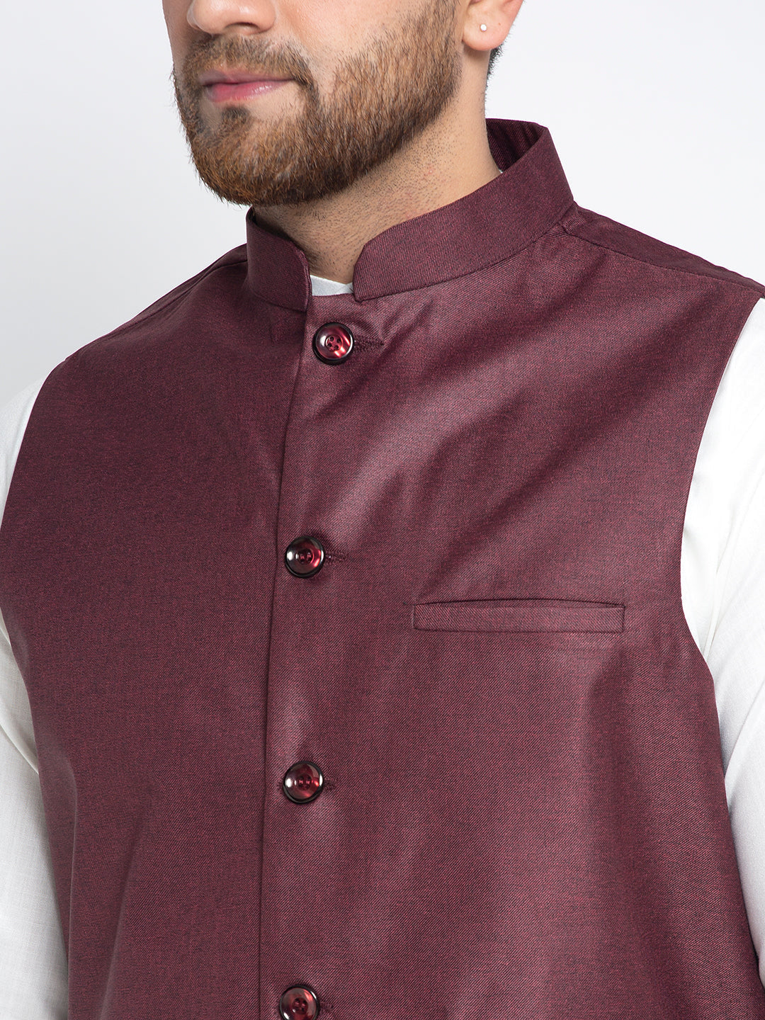 Jompers Men's Solid White Cotton Kurta Payjama with Solid Maroon Waistcoat(Maroon) | Grocsy