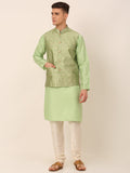 Jompers Men's Woven Design Nehru Jacket and Kurta Pyjama Set - Pista | Grocsy