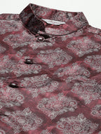 Jompers Men's Printed Nehru Jacket and Kurta Pyjama Set - Maroon | Grocsy
