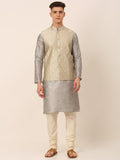 Jompers Men's Woven Design Nehru Jacket and Kurta Pyjama Set - Beige | Grocsy