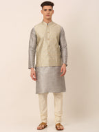 Jompers Men's Woven Design Nehru Jacket and Kurta Pyjama Set - Beige | Grocsy