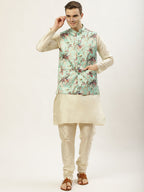 Jompers Men's Floral Printed Nehru Jacket and Kurta Pyjama Set - Lime | Grocsy