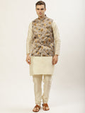 Jompers Men's Floral Printed Nehru Jacket and Kurta Pyjama Set - Grey | Grocsy