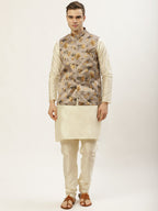 Jompers Men's Floral Printed Nehru Jacket and Kurta Pyjama Set - Grey | Grocsy
