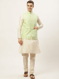 Jompers Men's Embroidered Nehru Jacket & Kurta Pyjama (Green ) | Grocsy