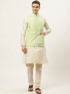 Jompers Men's Embroidered Nehru Jacket & Kurta Pyjama (Green ) | Grocsy