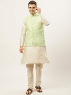 Jompers Men's Embroidered Nehru Jacket & Kurta Pyjama (Green ) | Grocsy