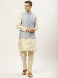 Jompers Men's Embroidered Nehru Jacket & Kurta Pyjama ( Grey ) | Grocsy