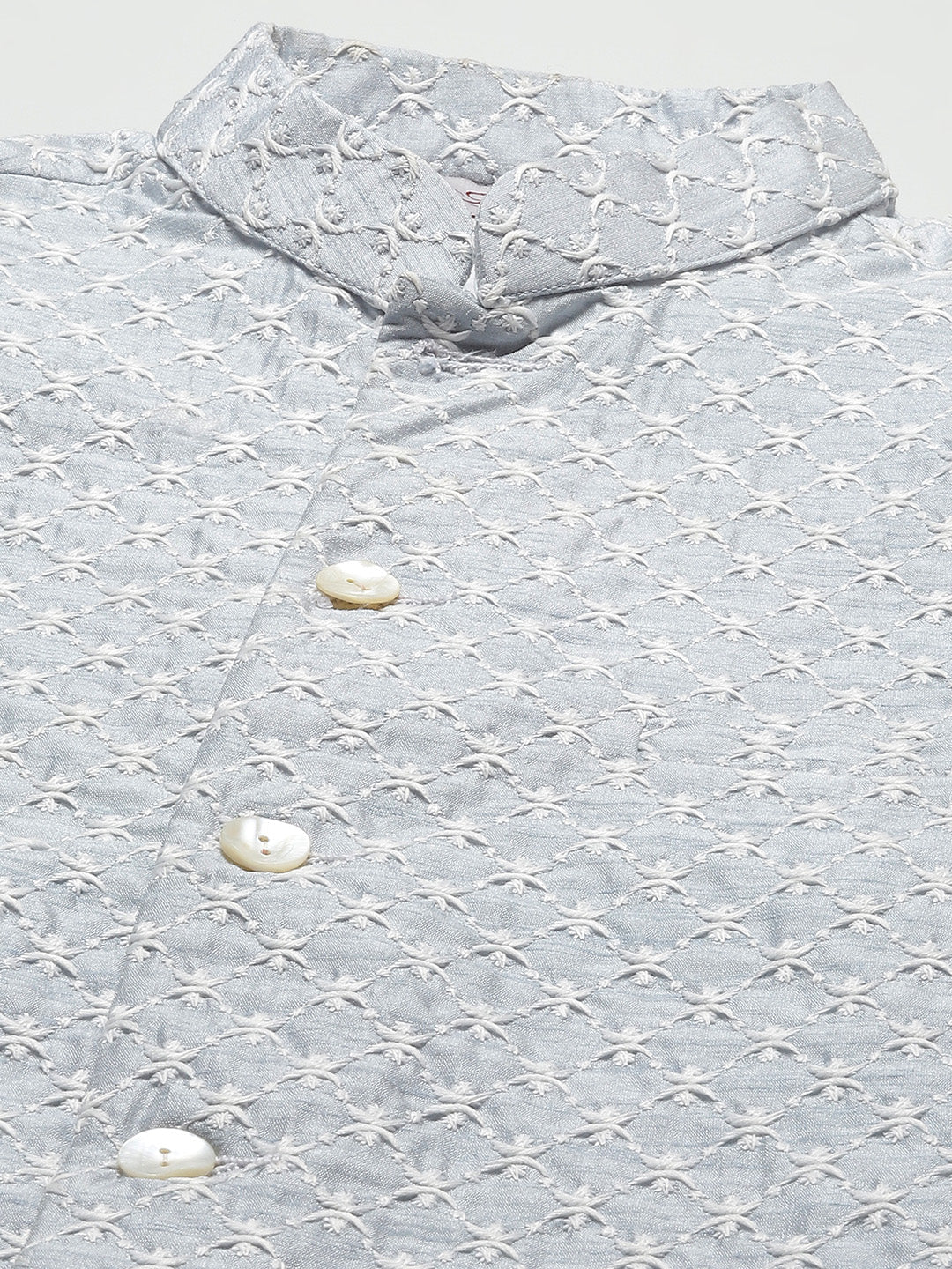 Jompers Men's Embroidered Nehru Jacket & Kurta Pyjama ( Grey ) | Grocsy