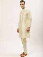 Jompers Men's Embroidered Nehru Jacket & Kurta Pyjama ( Grey ) | Grocsy