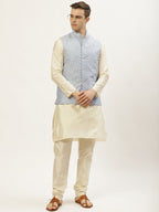 Jompers Men's Embroidered Nehru Jacket & Kurta Pyjama ( Grey ) | Grocsy
