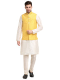 Jompers Men's Embroidered Nehru Jacket & Kurta Pyjama ( Mustard ) | Grocsy