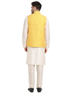 Jompers Men's Embroidered Nehru Jacket & Kurta Pyjama ( Mustard ) | Grocsy