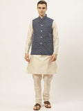 Jompers Men's Embroidered Nehru Jacket & Kurta Pyjama ( Navy ) | Grocsy