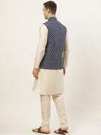 Jompers Men's Embroidered Nehru Jacket & Kurta Pyjama ( Navy ) | Grocsy