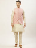 Jompers Men's Embroidered Nehru Jacket & Kurta Pyjama ( Peach ) | Grocsy
