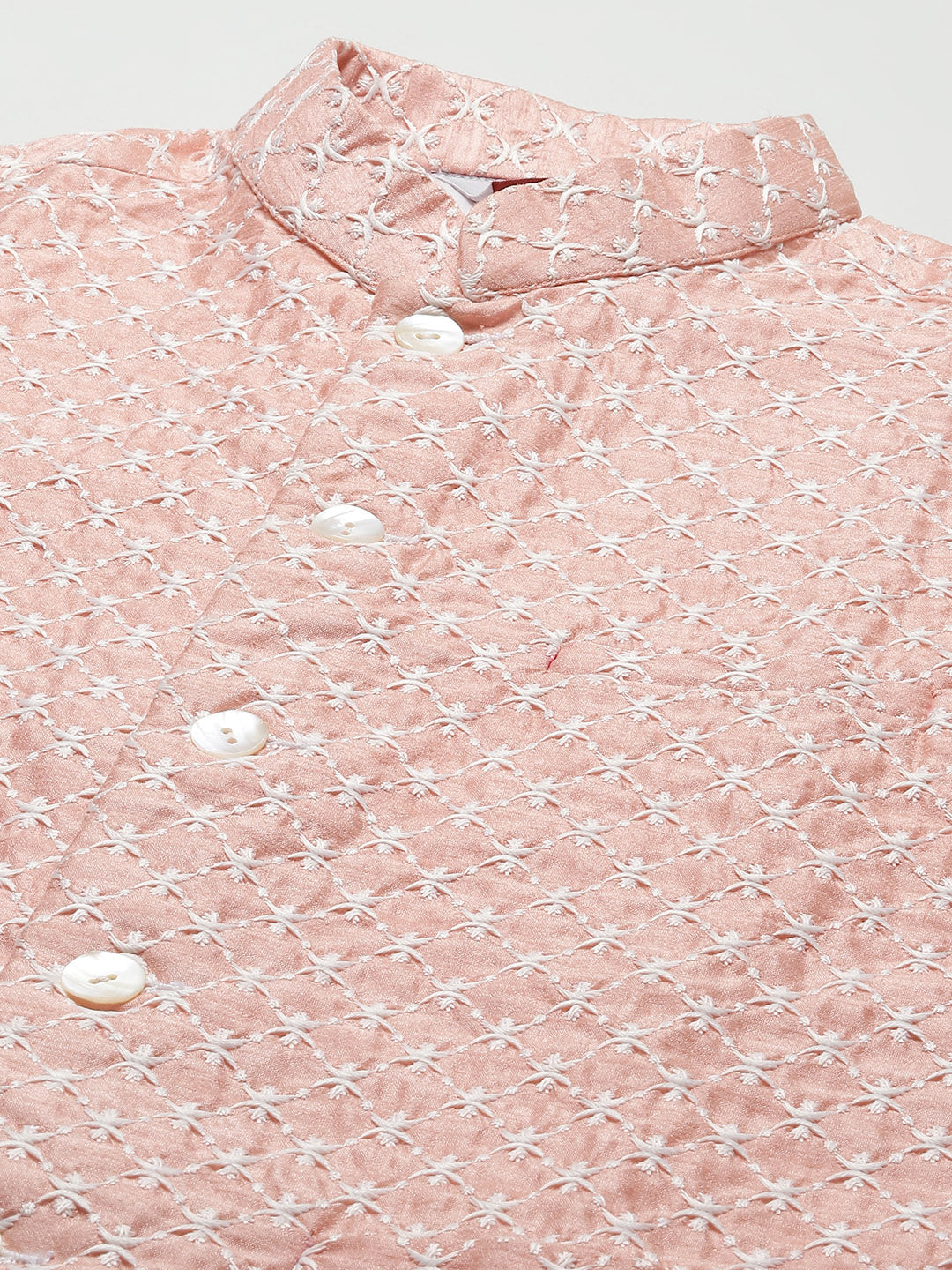 Jompers Men's Embroidered Nehru Jacket & Kurta Pyjama ( Peach ) | Grocsy