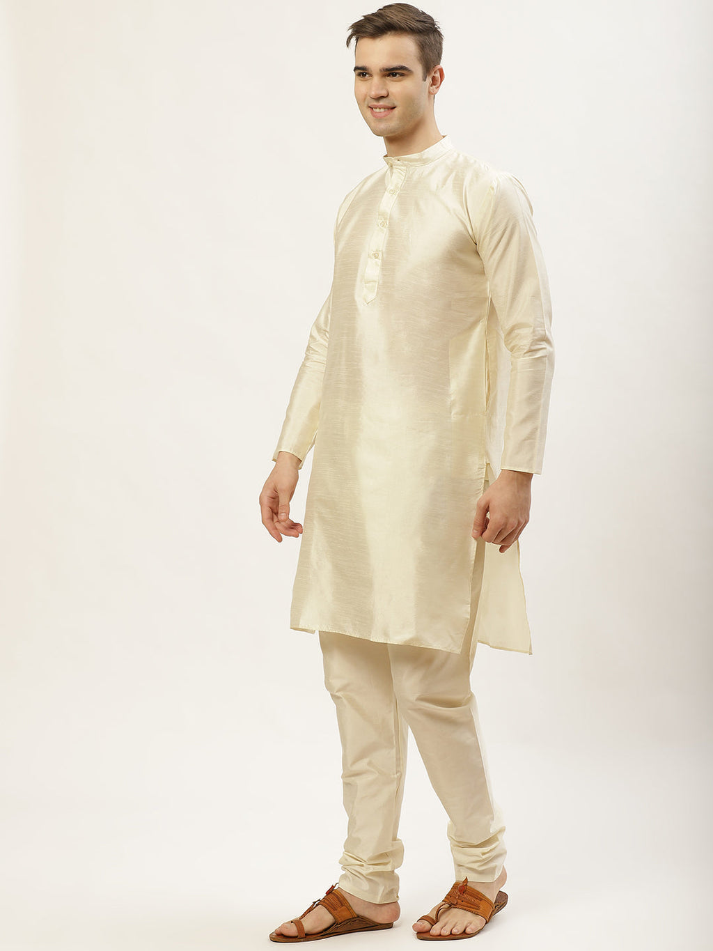Jompers Men's Embroidered Nehru Jacket & Kurta Pyjama ( Peach ) | Grocsy