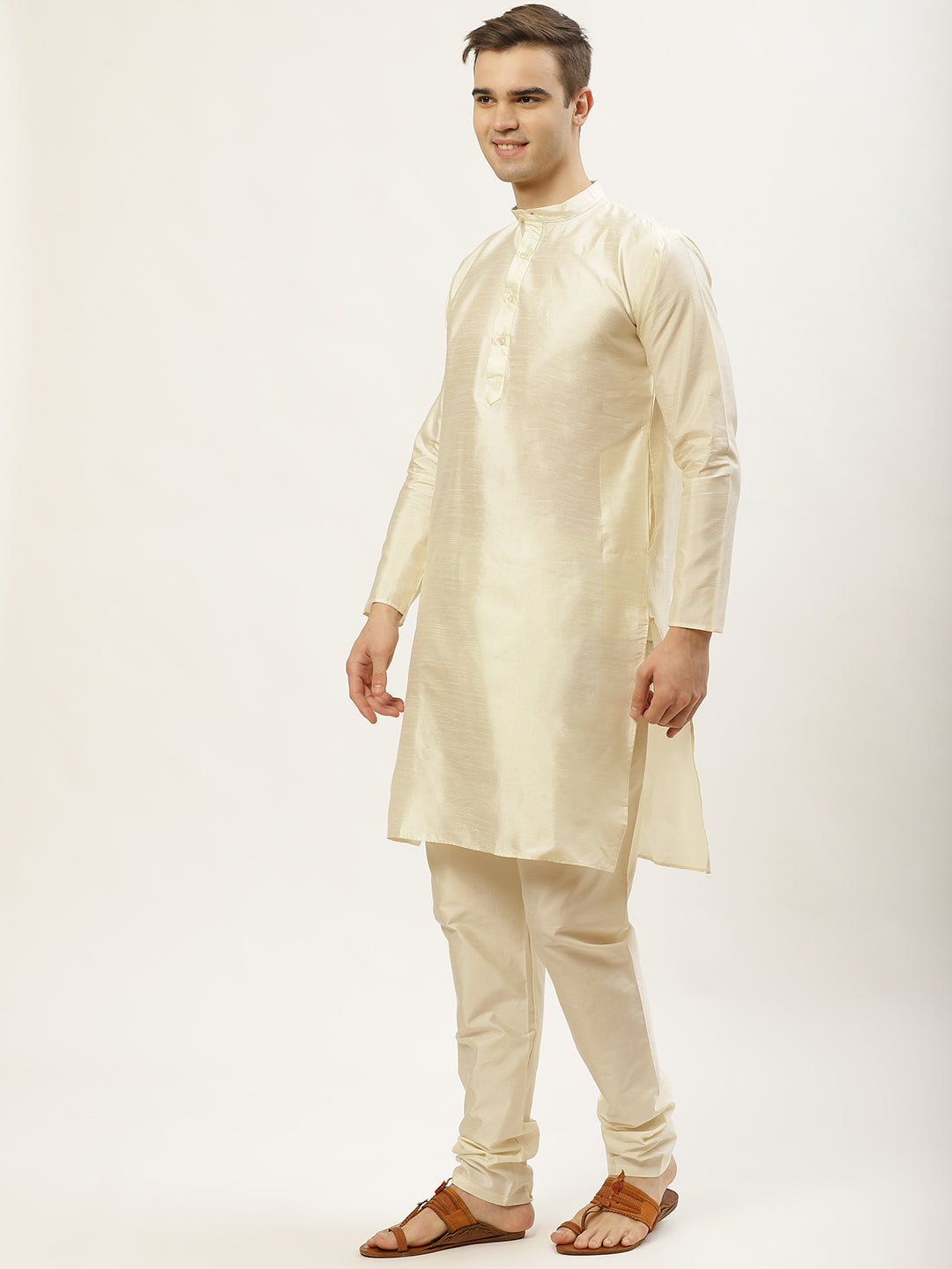 Jompers Men's Embroidered Nehru Jacket & Kurta Pyjama ( Peach ) | Grocsy