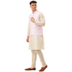 Jompers Men's Woven Design Nehru Jacket and Kurta Pyjama Set - Pink | Grocsy