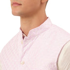 Jompers Men's Woven Design Nehru Jacket and Kurta Pyjama Set - Pink | Grocsy