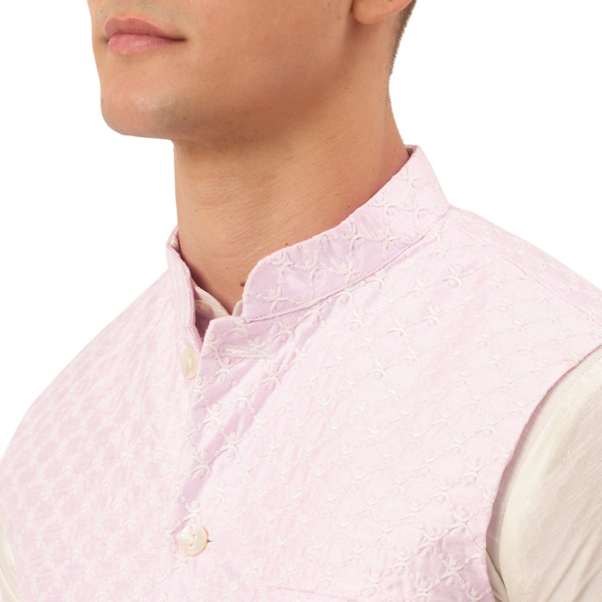 Jompers Men's Woven Design Nehru Jacket and Kurta Pyjama Set - Pink | Grocsy