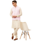 Jompers Men's Woven Design Nehru Jacket and Kurta Pyjama Set - Pink | Grocsy