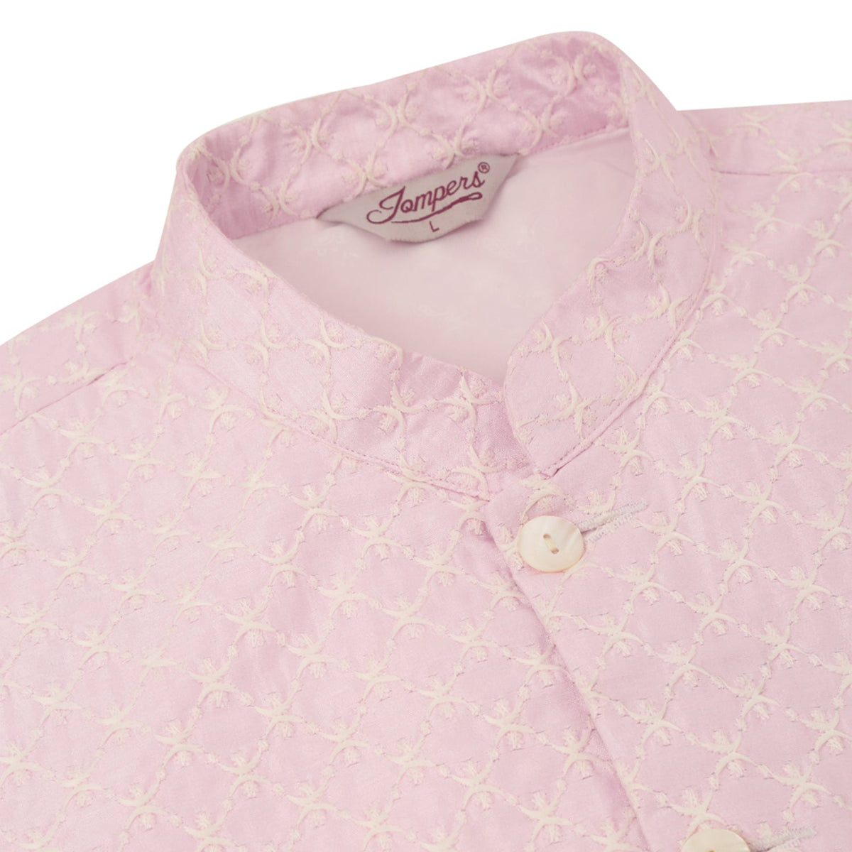 Jompers Men's Woven Design Nehru Jacket and Kurta Pyjama Set - Pink | Grocsy