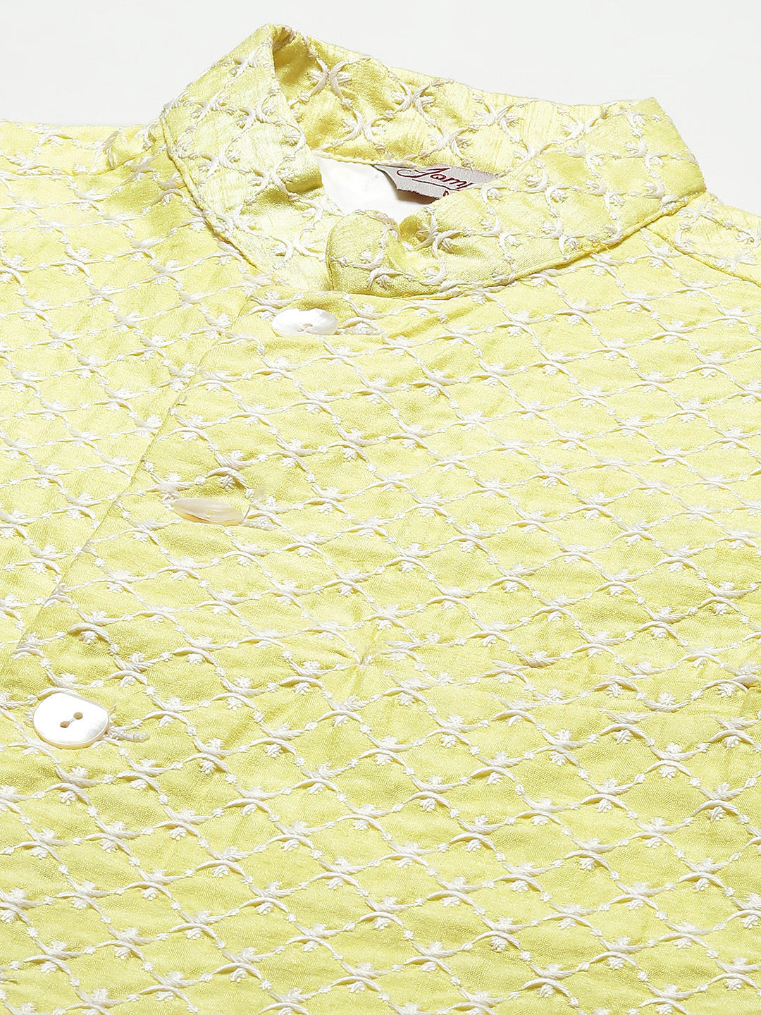 Jompers Men's Embroidered Nehru Jacket & Kurta Pyjama ( Yellow ) | Grocsy