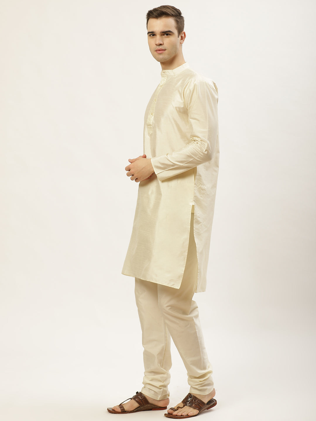 Jompers Men's Embroidered Nehru Jacket & Kurta Pyjama ( Yellow ) | Grocsy