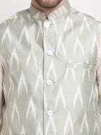 Jompers Men's Ikat Print Nehru Jacket & Kurta Pyjama ( Grey ) | Grocsy