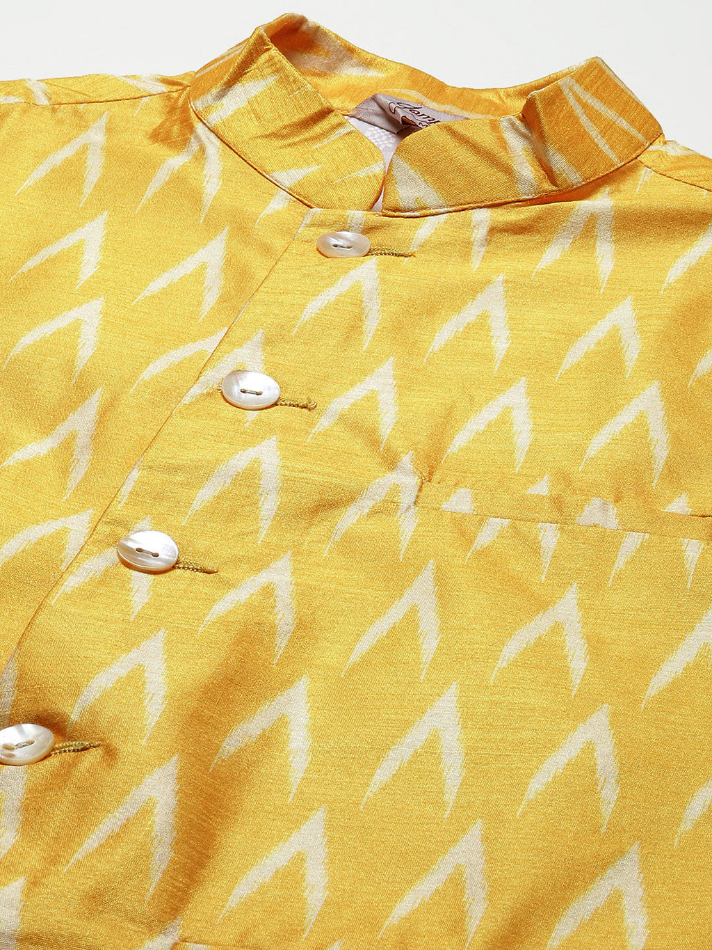 Jompers Men's Ikat Print Nehru Jacket & Kurta Pyjama ( Mustard ) | Grocsy