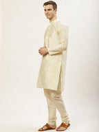 Jompers Men's Ikat Print Nehru Jacket & Kurta Pyjama ( Mustard ) | Grocsy