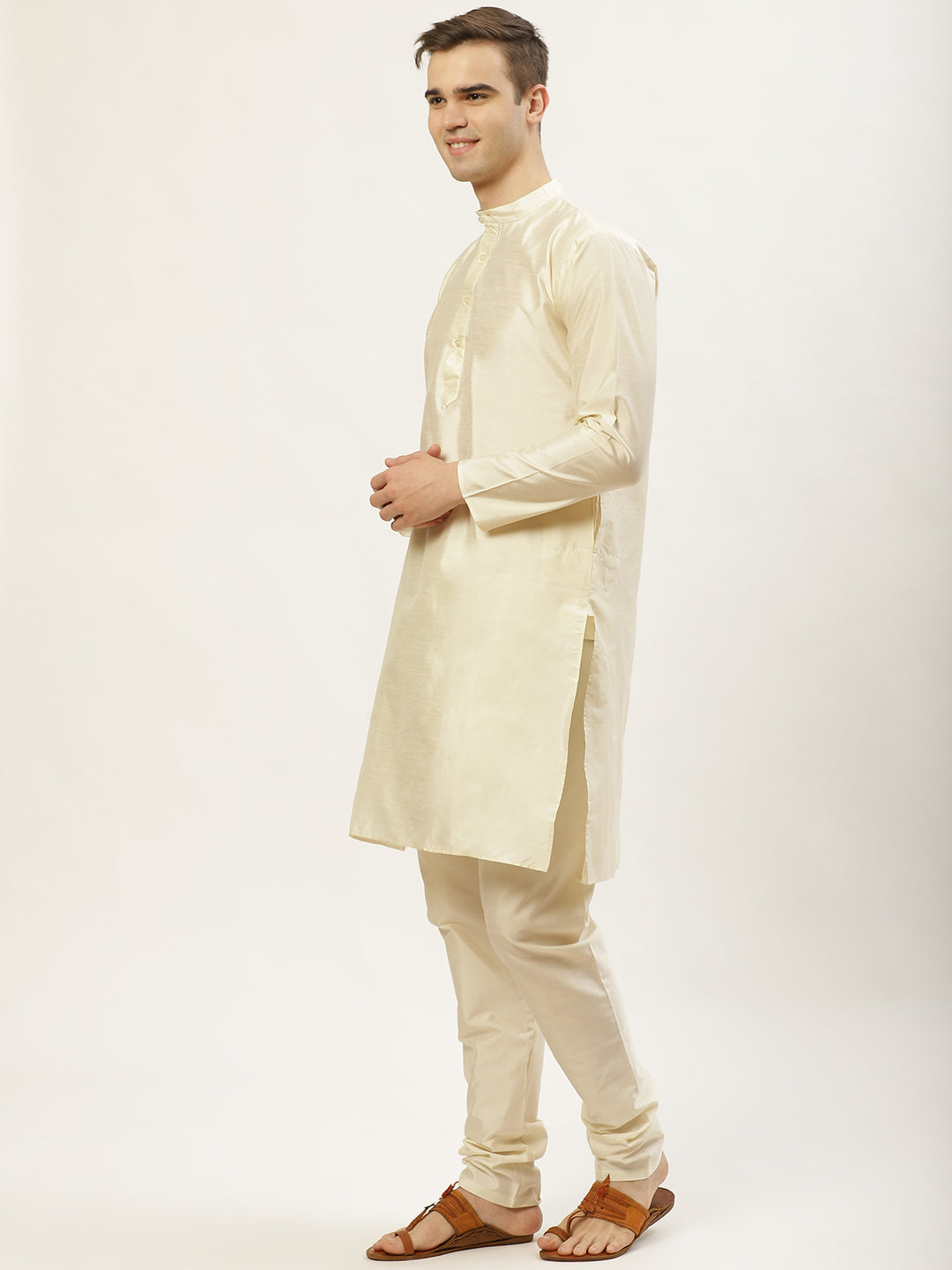 Jompers Men's Ikat Print Nehru Jacket & Kurta Pyjama ( Mustard ) | Grocsy