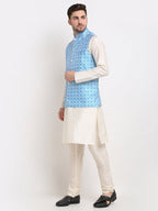 Jompers Men's Ikat Print Nehru Jacket & Kurta Pyjama | Grocsy