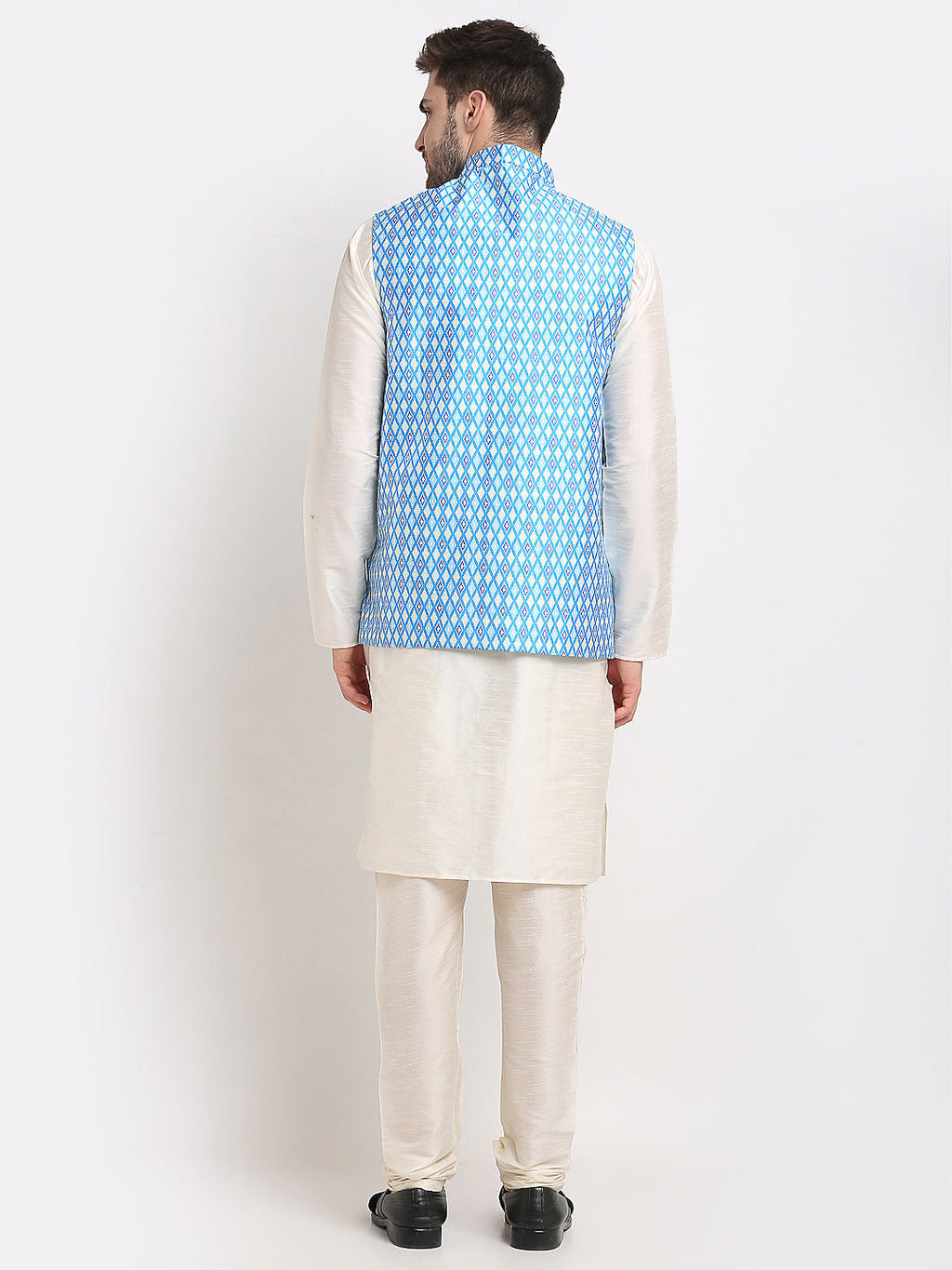 Jompers Men's Ikat Print Nehru Jacket & Kurta Pyjama | Grocsy