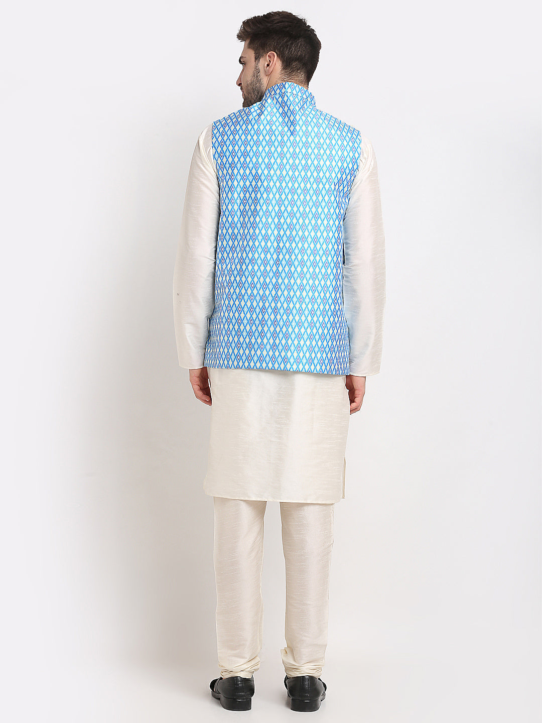 Jompers Men's Ikat Print Nehru Jacket & Kurta Pyjama | Grocsy